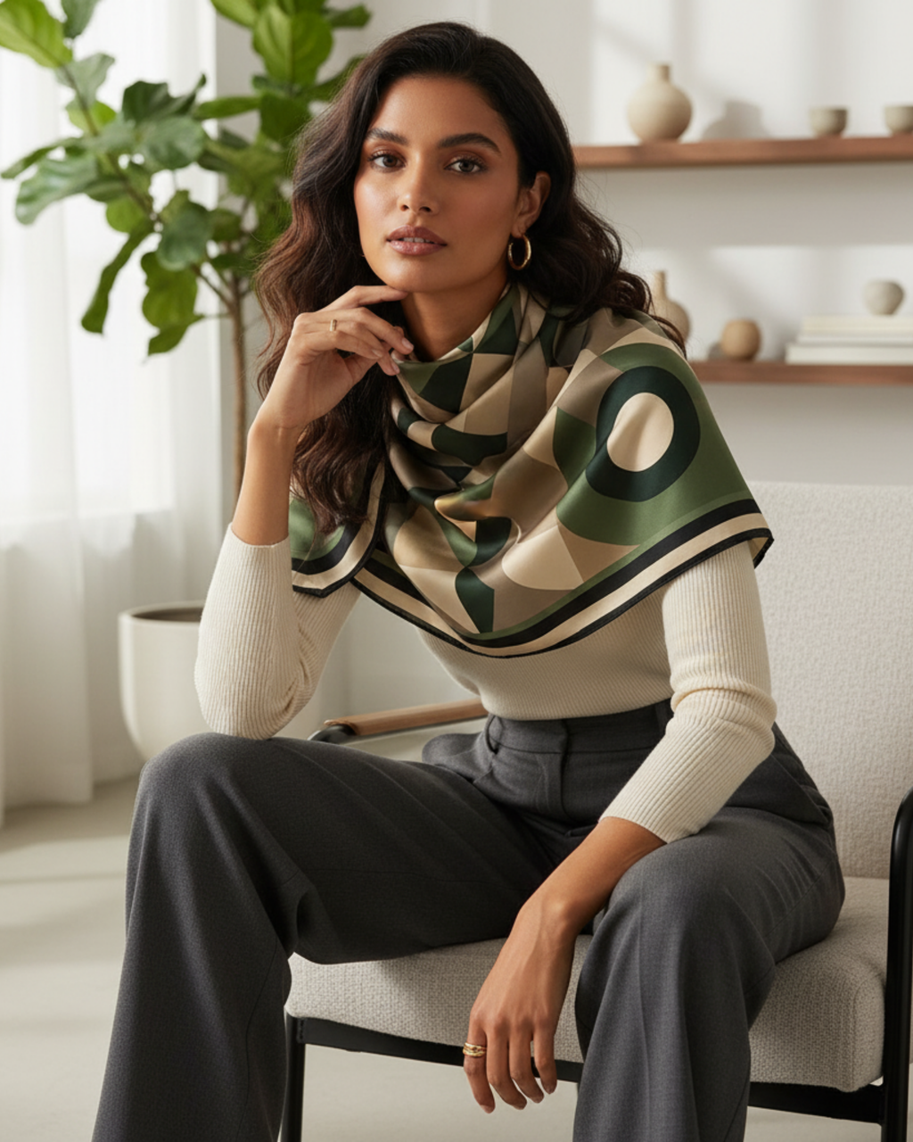 The 'Retro Green' Silk Square